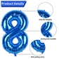 FunHot 40 Inch Blue Number 8 Balloon, Rubber Latex, 11Pcs Silver Print, 8th Birthday Party Decorations