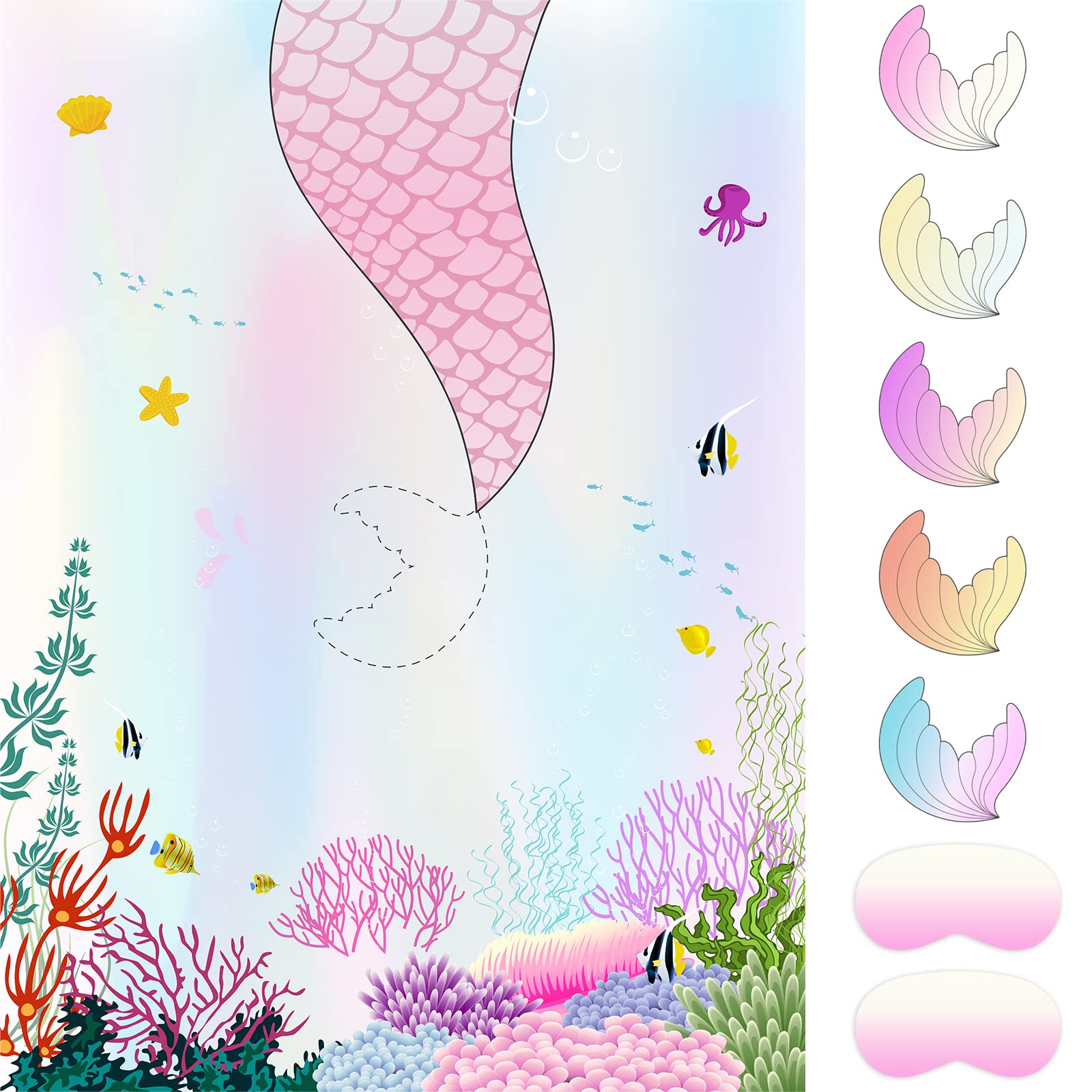 Neburora Pin The Tail On The Mermaid With 24 Pcs Stickers For Mermaid Theme Party Supplies,Mermaid Party Favors,Girls Birthday P