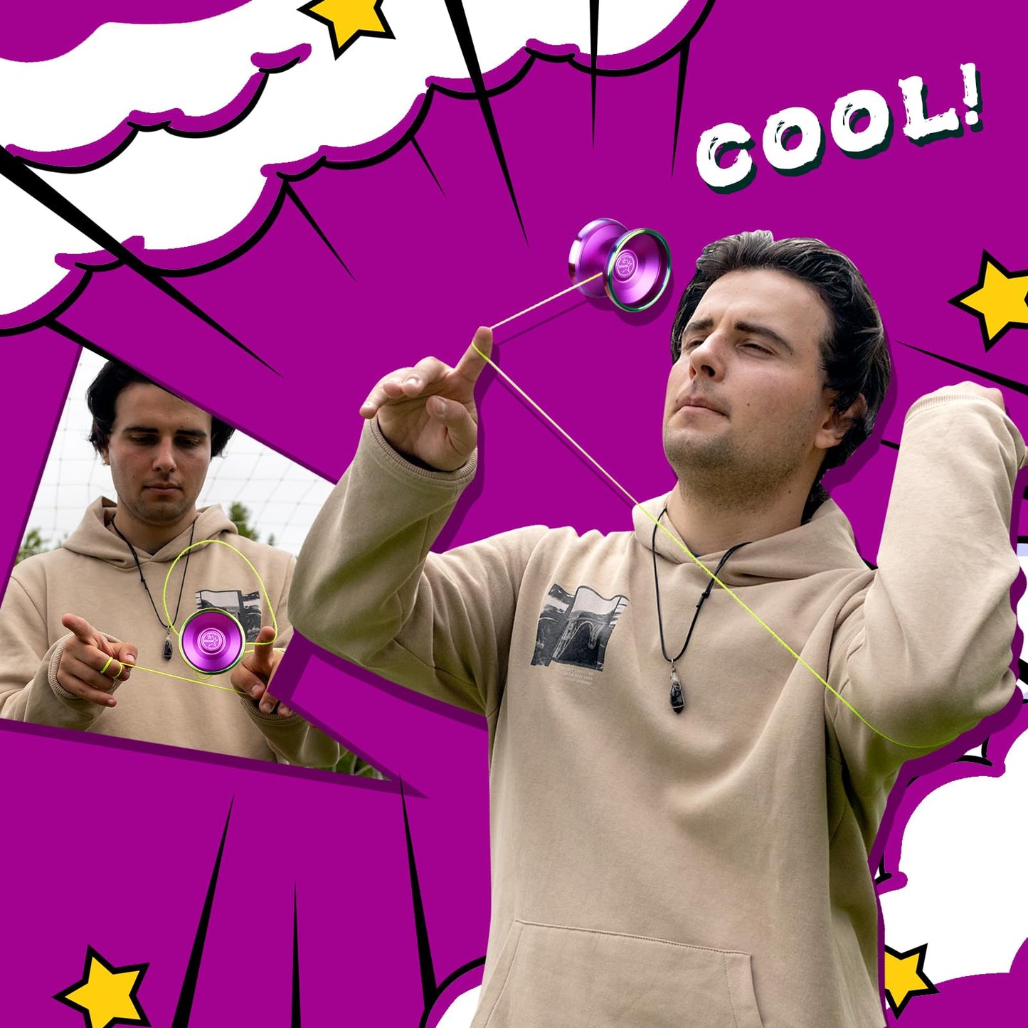 Hksod Professional Bi-Metal Yoyo Unresponsive Yoyo for mature-themeds Advanced Players Predator 3 trick yoyo with enhanced YOYO Bearings with Yo-Yo Accessories- Purple