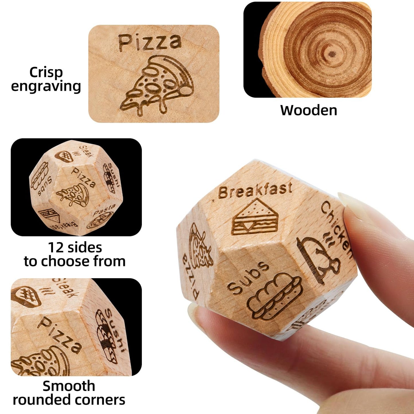 Metaroki Dice For Couples, Food Decision Dice Games, Wooden Date Night Dice Gift For Boyfriend, Girlfriend, Wife, Husband, For C