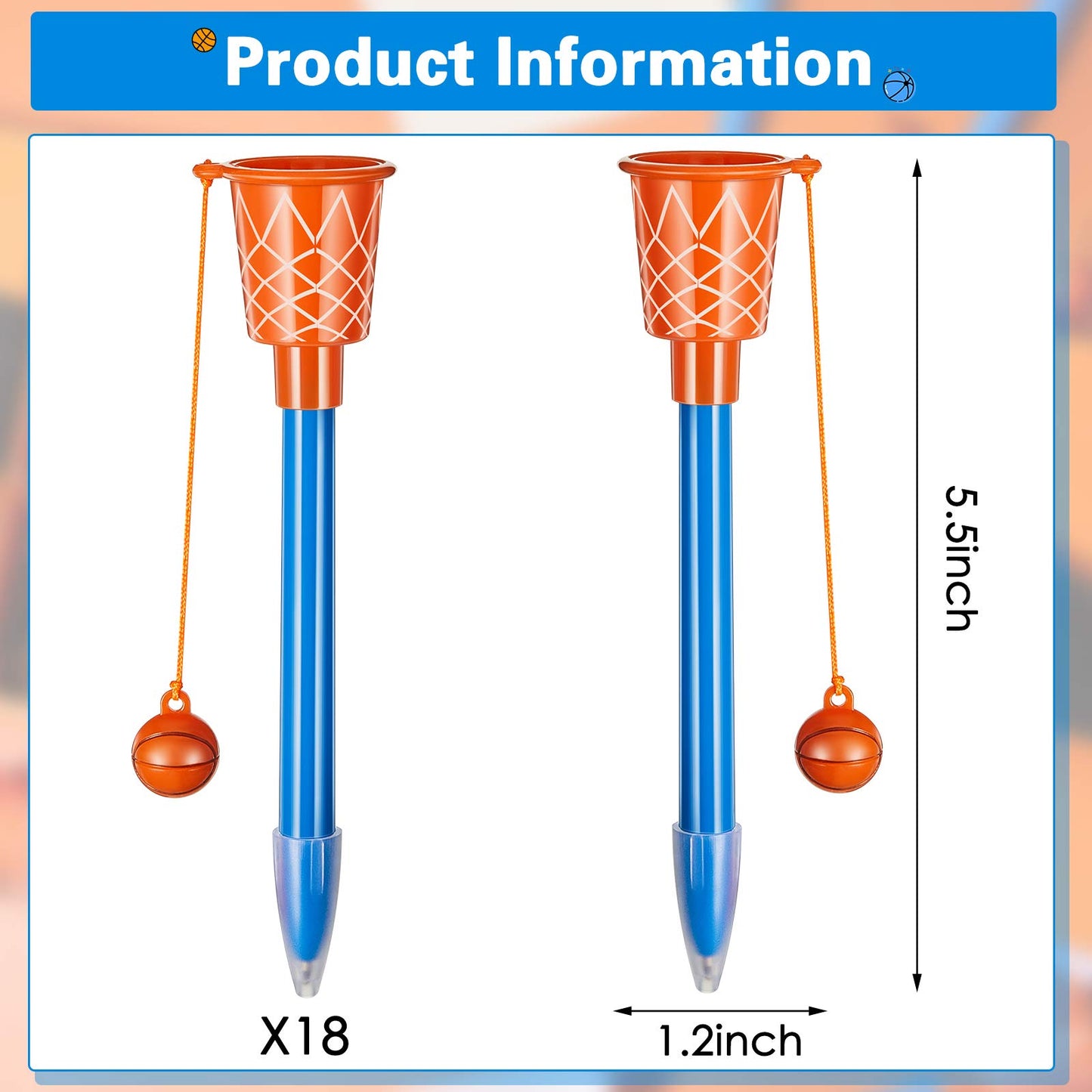 Zonon 18 Pieces Basketball Hoop Pens Bulk Basketball Party Favors Basketball Novelty Pens Basketball Stress Balls For Sports Par