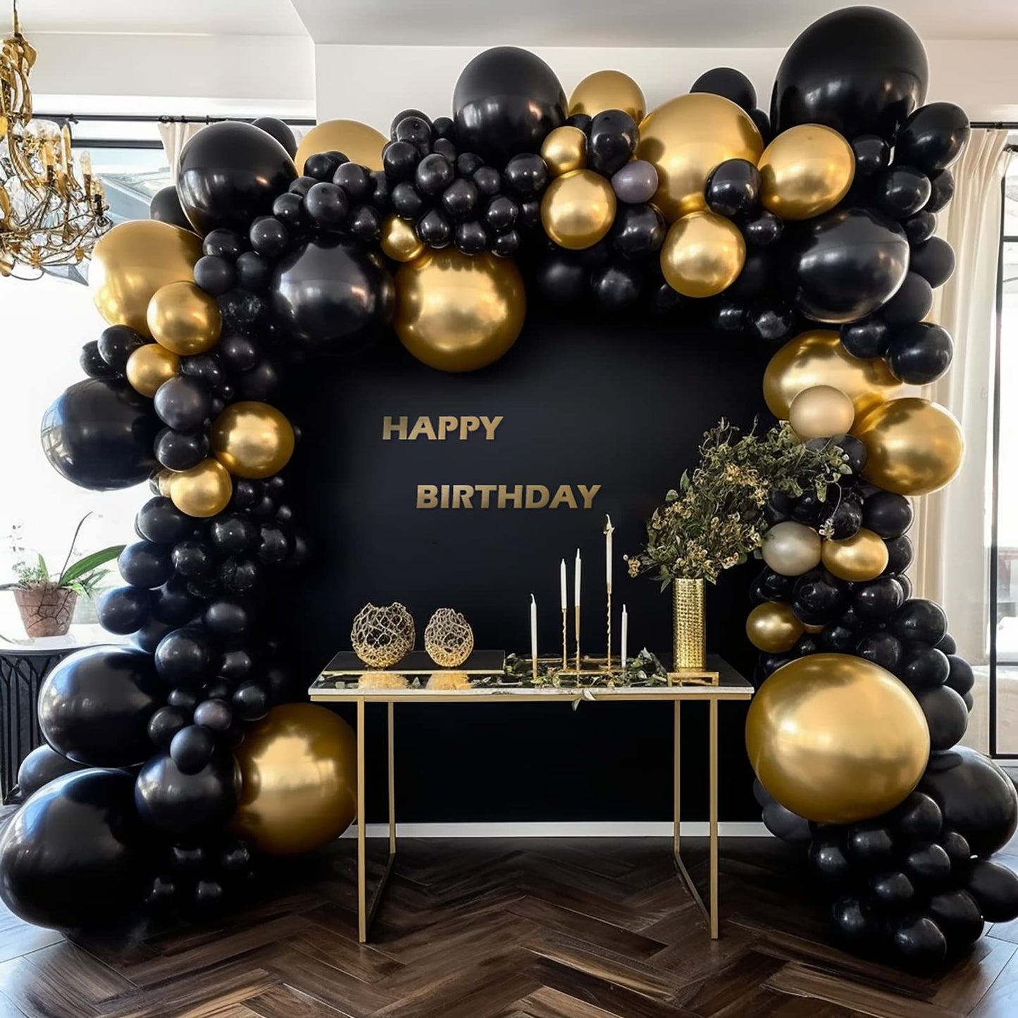 FOTIOMRG Black Balloon Garland Arch Kit - 110pcs Latex Balloons in Various Sizes for Birthday, Graduation, Baby Shower Decorations