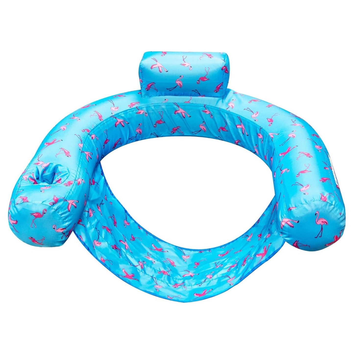Swimline Original Fabric Covered U-Seat Inflatable Pool Lounger Flamingo Pattern | With Comfortable Sling Seat, Back Rest, And Built In Cup Holder | For Pool, Beach, Lake, And More