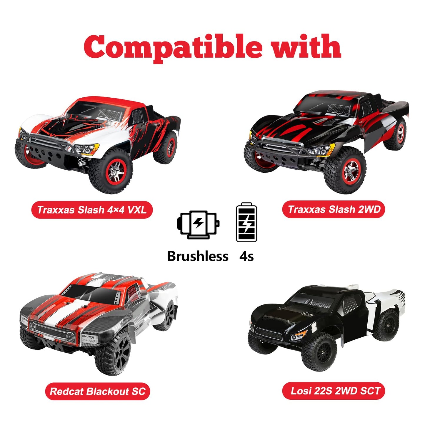Hobbypark 4-Pack 120mm / 4.7 Inch Outer Diameter Tires & Wheels Foam Inserts 12mm Hex for Traxxas Slash 4x4 2WD BL-2S 1/10 Short