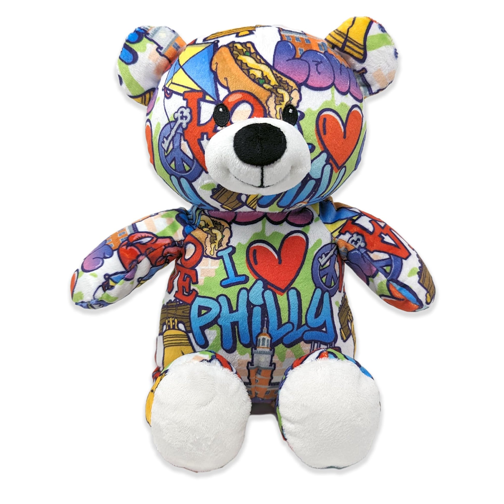 PLUSHOLOGY I Love Philadelphia Graffiti Teddy Bear Eco Friendly Stuffed Animal; Cuddly Soft Velboa Plush Animal for Kids 3 Years Old to mature-themeds; Child-Safe Embroidered Eyes (10 Tall When Seated)