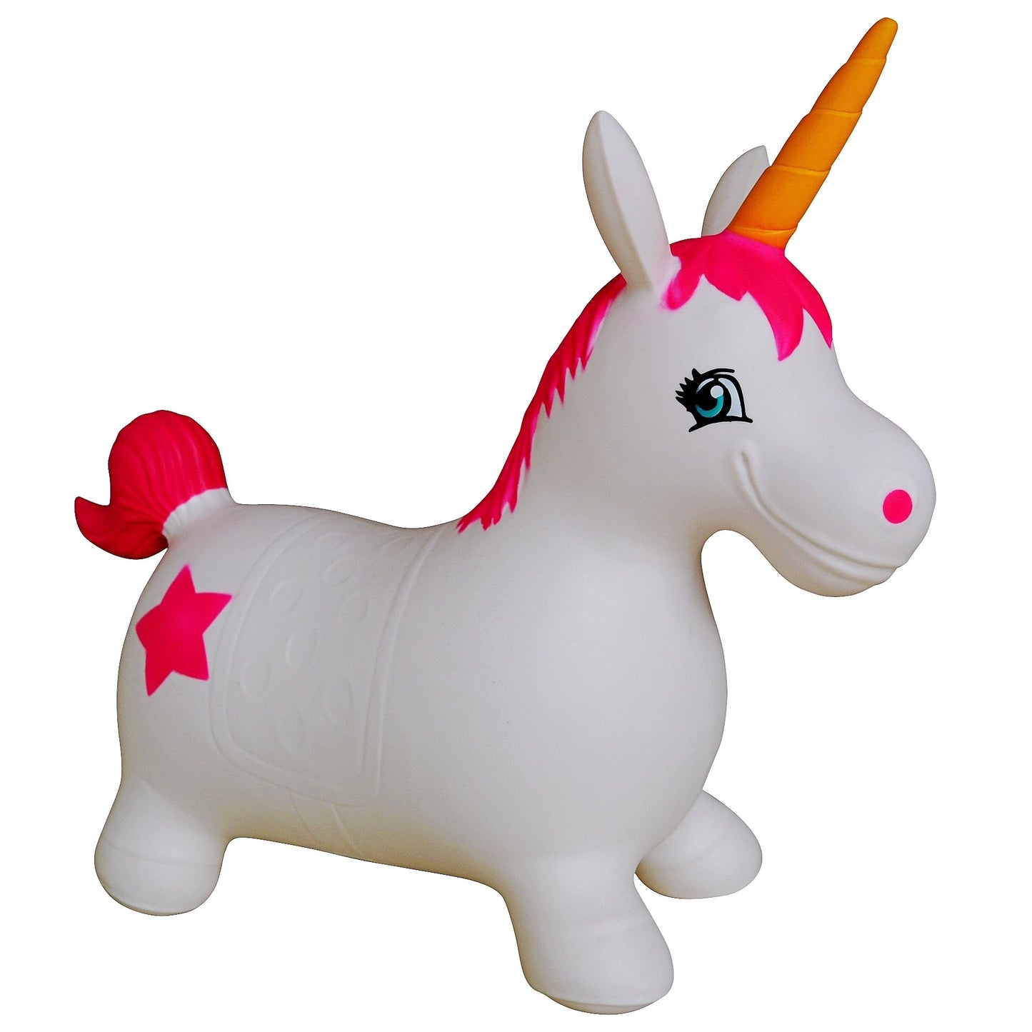 AppleRound Unicorn Bouncer with Hand Pump  Inflatable Space Hopper  Ride-on Bouncy Animal for Children (White)