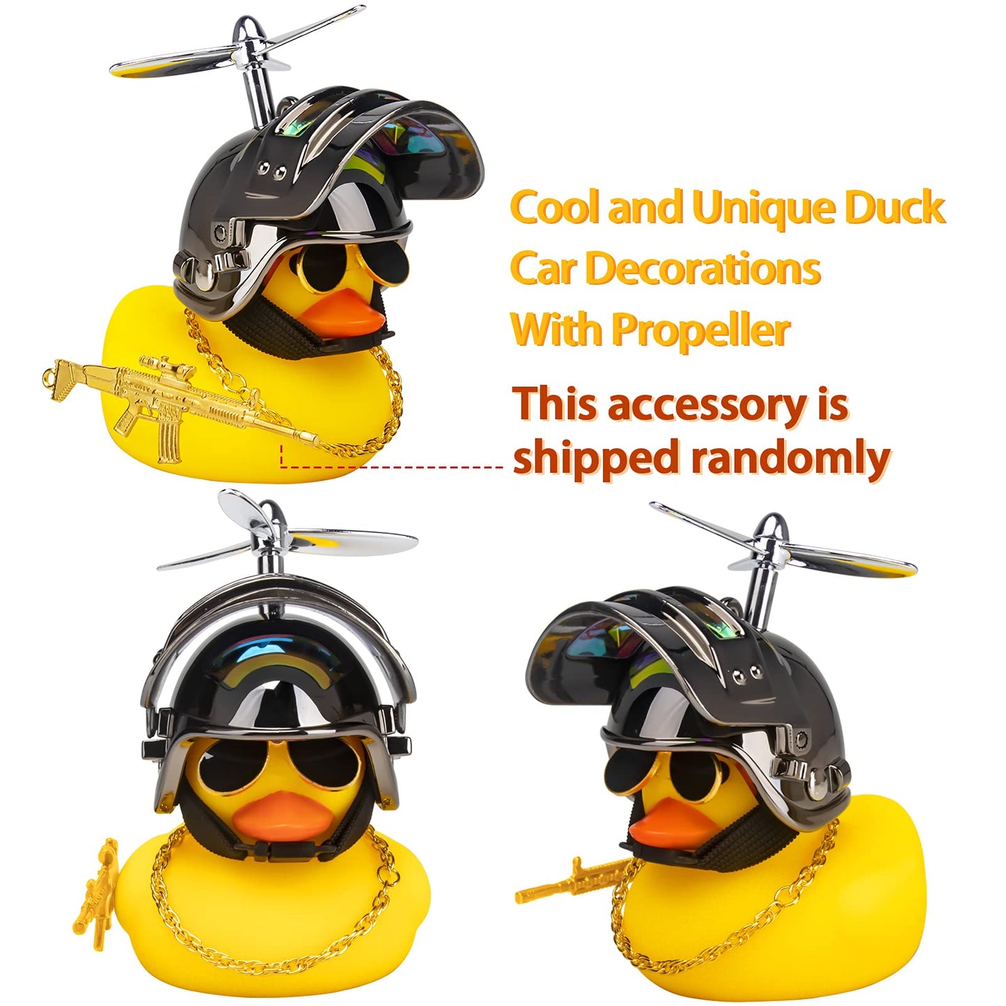 wonuu Rubber Duck Car Ornaments Cool Yellow Duck Car Dashboard Decorations Squeaky Glasses Duck with Propeller Helmet for Car ccessories Dashboard (Y-Silver Grey)