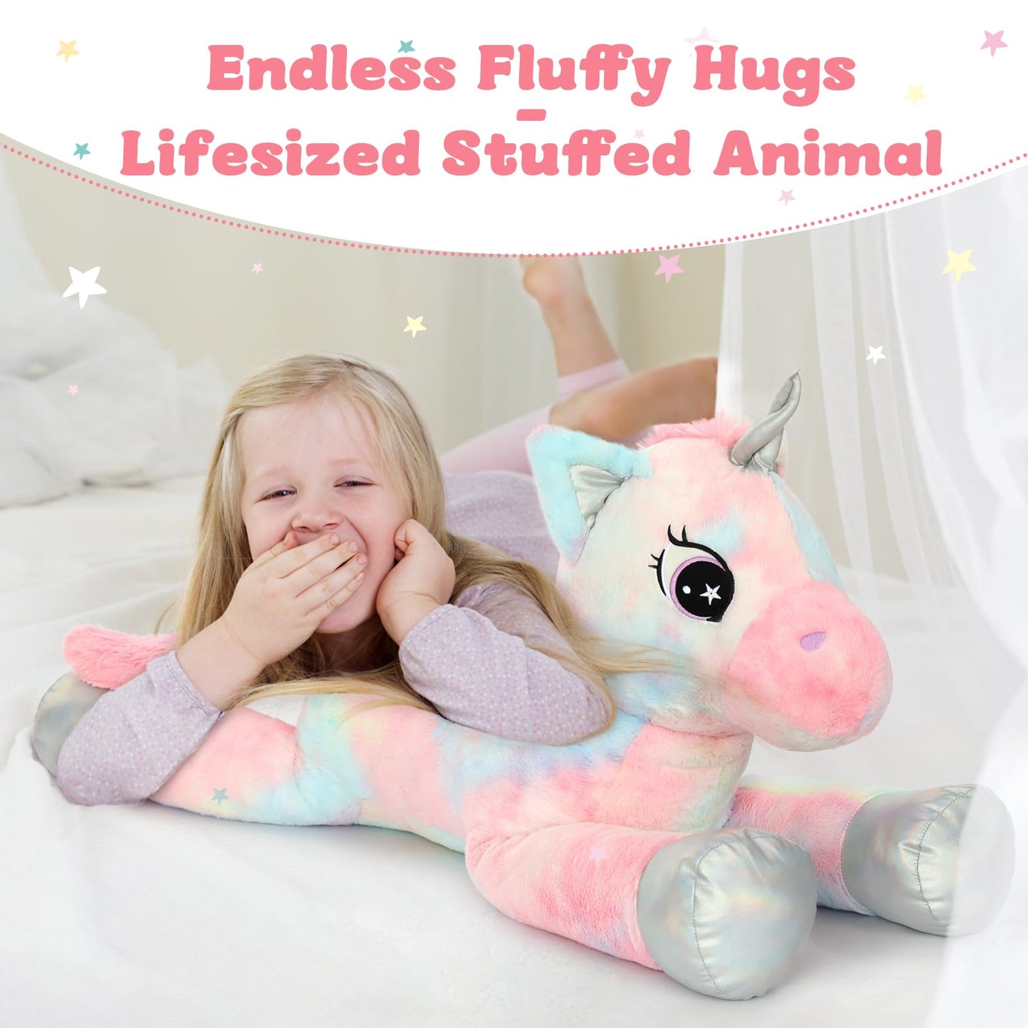 Beniny 43In Giant Unicorn Stuffed Animal Plush Toy, Big Rainbow Cuddly Unicorn Toys For Girls, Large Stuffed Unicorn Plushie Bir