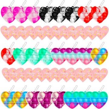 Jdsty Valentines Day Gifts For Kids,24 Mini Pop Bubbles Bulk With Keychain,Stress Relief Sensory Fidget Pack For Kids School Cla