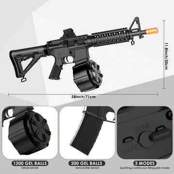 Electric Gel Toys New M4A1,Semi & Full Automatic Mode Splat-Blaster with FPS 280 and 100 Feet for Outdoor Team Game,Ages 14+,Bla