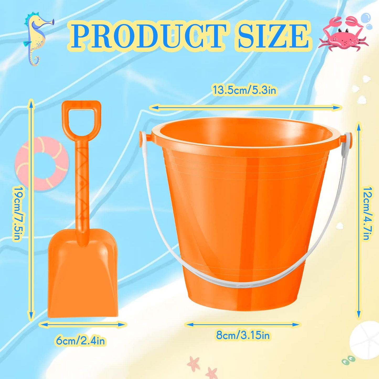 Sratte Beach Sand Buckets and Shovels Sets for Boys Girls, Plastic Beach Pails Sand Toys for Summer Pool Party Favors(24 Packs)