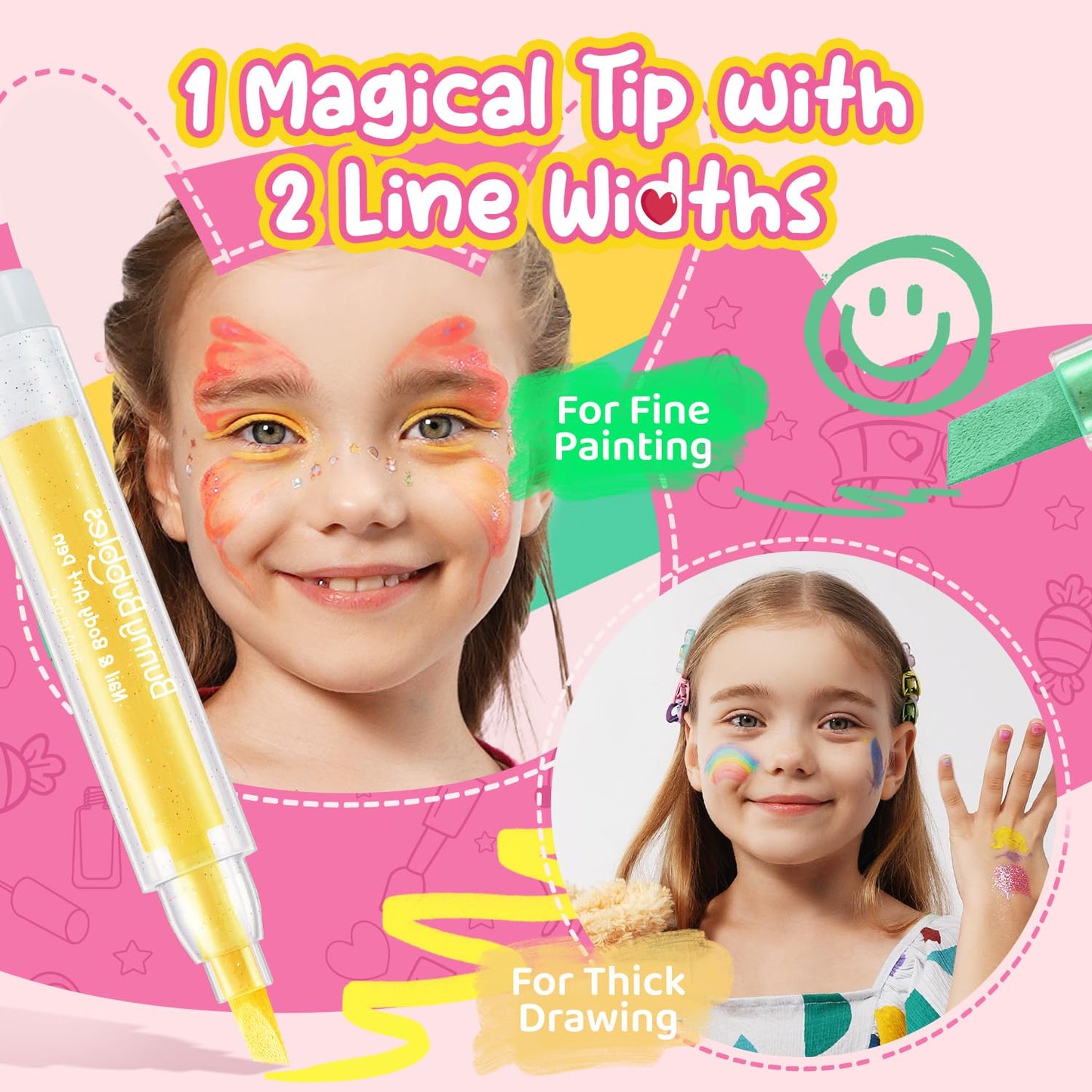 Kids Makeup Kit Washable Face Paint Kit, Girls Makeup Kits for Ages 4-12 Years, Body Face Marker Painting Pens Tattoos for Skin