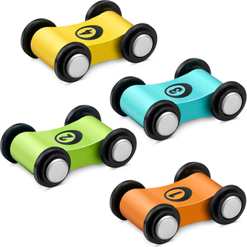 4 Pieces Wooden Car Ramp Race Track Toys for Aged 1 2 3, Christmas Party Present Wooden Car Ramp Racer Mini Cars Play Set Replac