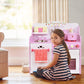 HONEY JOY Pink Kids Kitchen Playset, Wooden Pretend Play Kitchen for Toddlers, 13 Pcs Cookware Utensils, Faucet, Stove, Storage