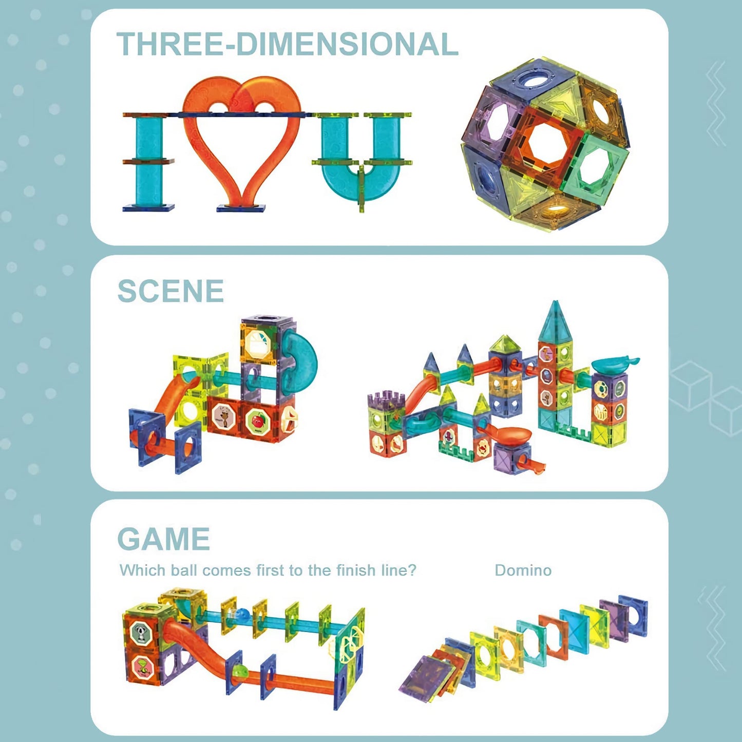 Glowing Magnetic Tiles Marble Run Race Track Super Set - 110 Complete Pieces Glow In The Dark Stem Light Magnetic Building Block