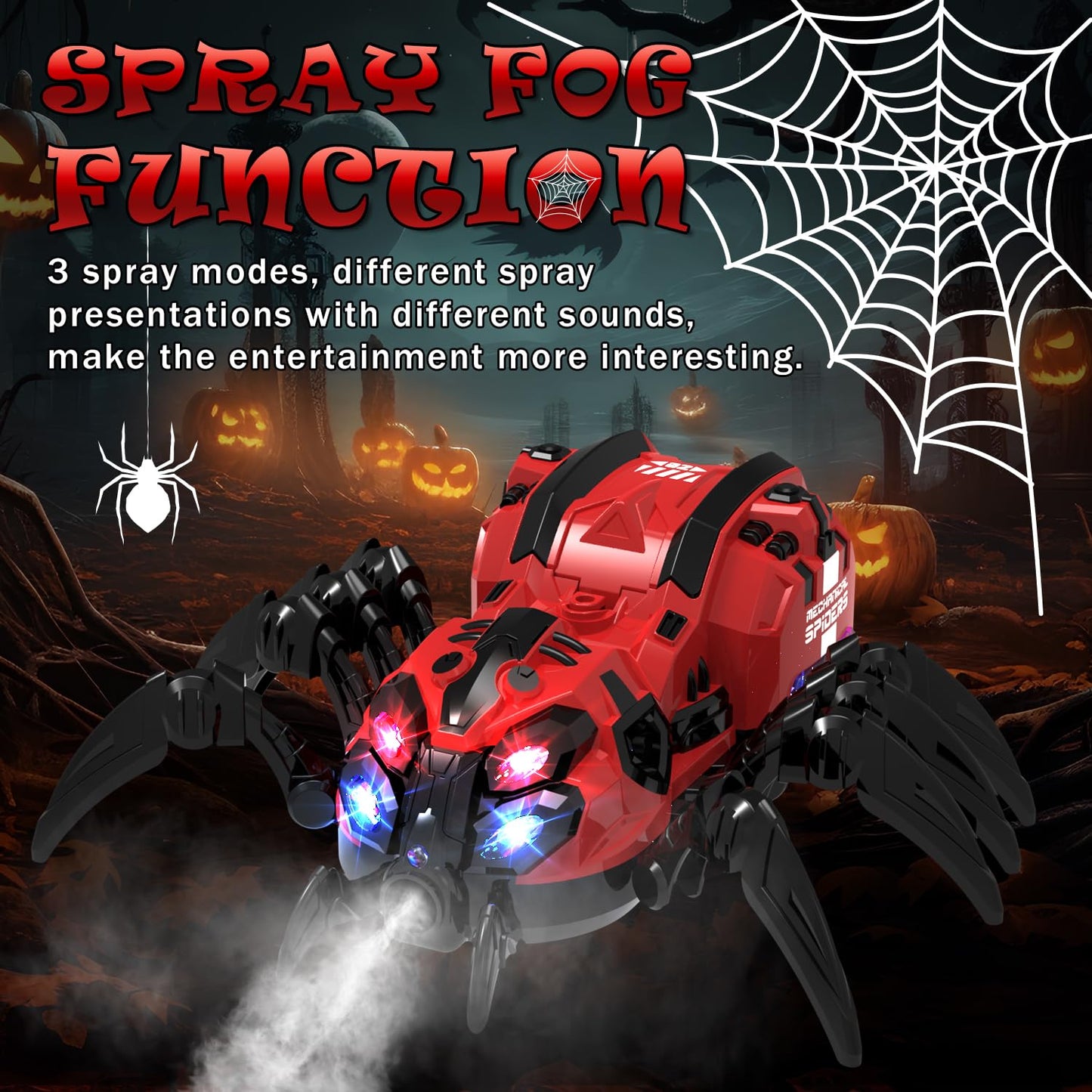 Remote Control Spider Toy, Robot Spider With 2.4 Ghz Remote Controller, Rc Spider Stunt Robot With Spray/Lights/Music, Realistic