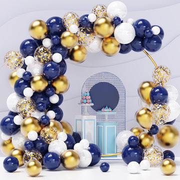 Navy Blue Gold Balloons Garland Kit, 120 Pcs Navy And Gold Confetti White Balloons Arch For Graduation Birthday Party Baby Showe