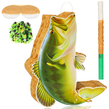 Glimin Fish Piata with Piata Stick, Blindfold and Confetti, Fish Shaped Piata for Go Fishing Party, Fish Birthday Piata for Anim