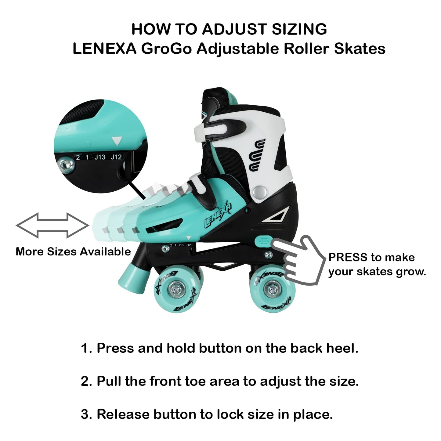 Lenexa Go Gro Adjustable Quad Roller Skate Bundle - Kids Roller Skates With Wrist Guards, Knee Pads, Elbow Pads, And Matching Ba