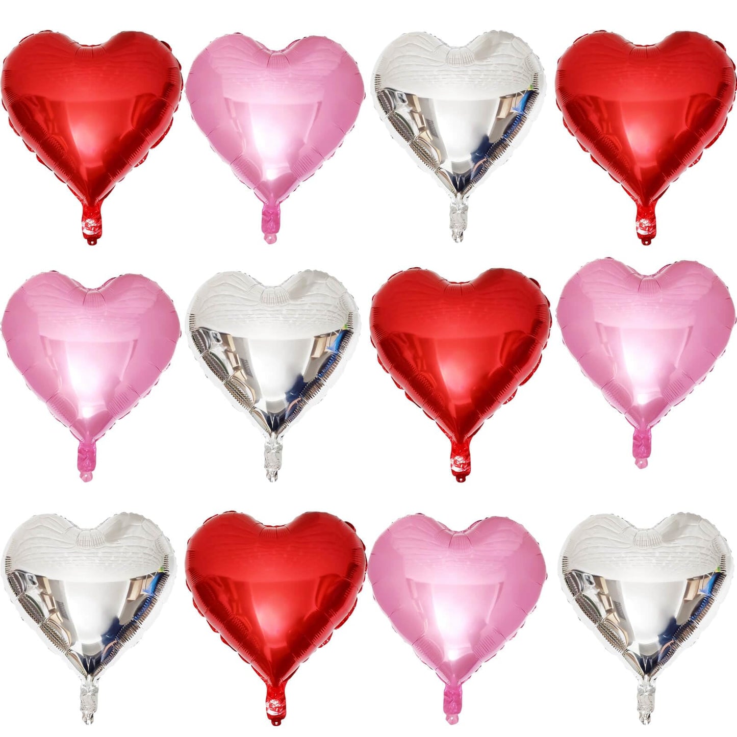 Red Heart Shaped Balloons Pack Of 12,18 Inch Silver Love Valentine Balloons Pink Heart Romantic Balloons For Valentines Day Prop
