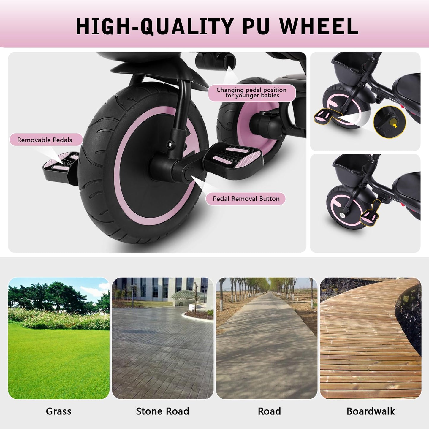 Toddler Tricycle with Push Handle for 7 Months-5 Years, Baby Tricycle with Rotatable Seat, 8 In 1 Kids Trike with Safety Harness
