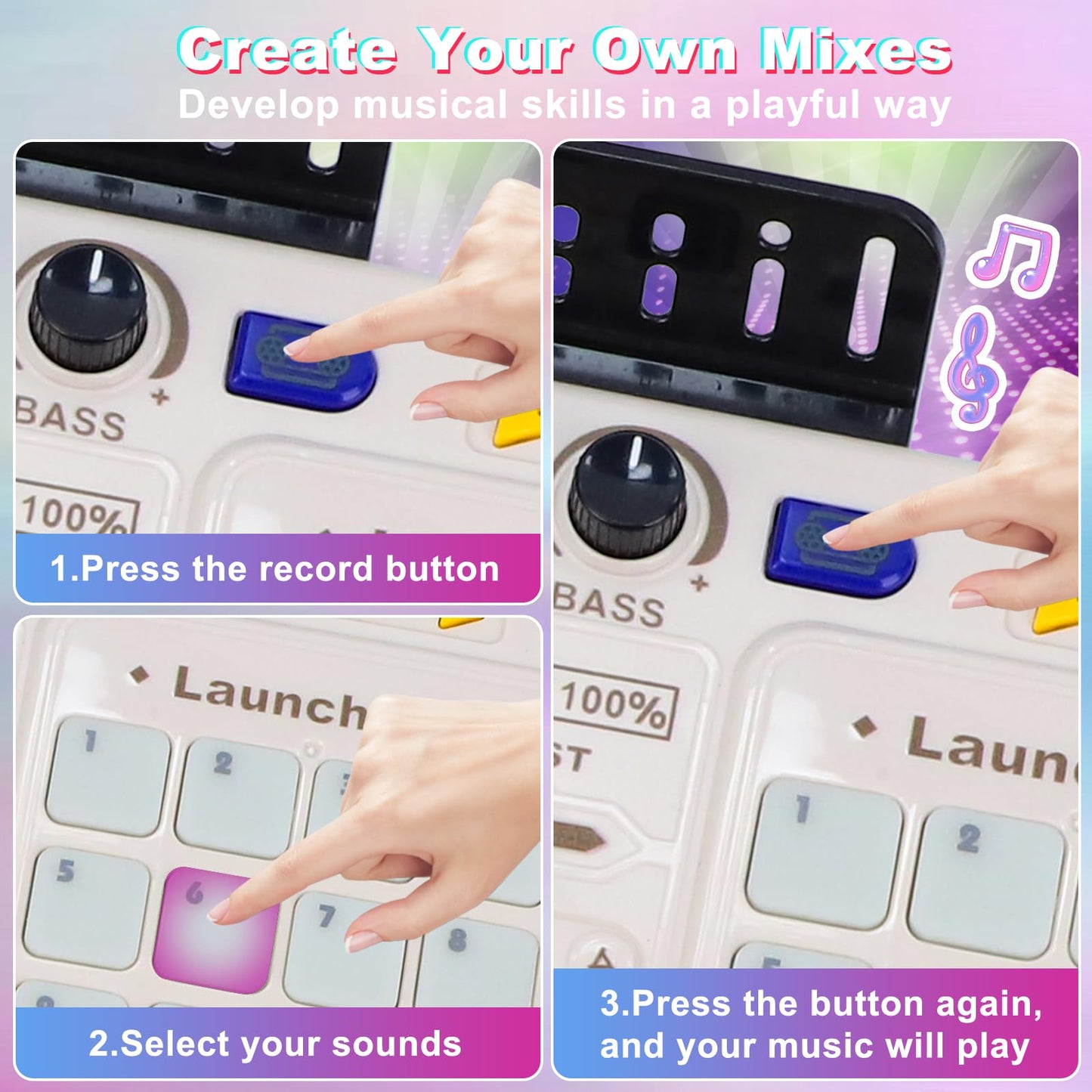 Magic4U Kids DJ Mixer, Toddler Rechargeable DJ Set with Lights, Sound Effect, Demo Songs and Reaction Music Games, Musical Toys