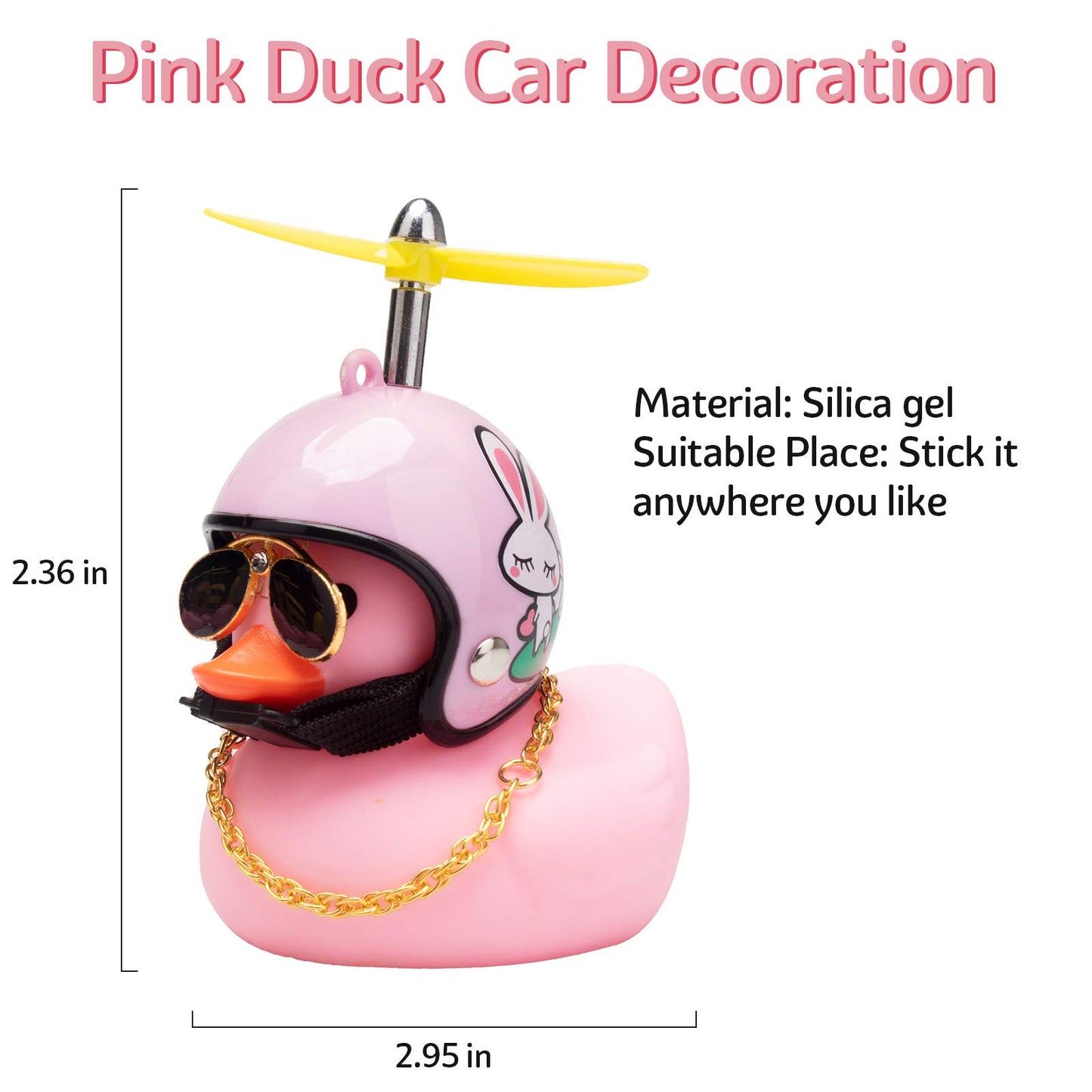 Wonuu Rubber Duck Car Ornaments Pink Duck Car Dashboard Decorations Set With Propeller Helmet, Sunglasses, And Gold Chain. (Pink-Pink G)