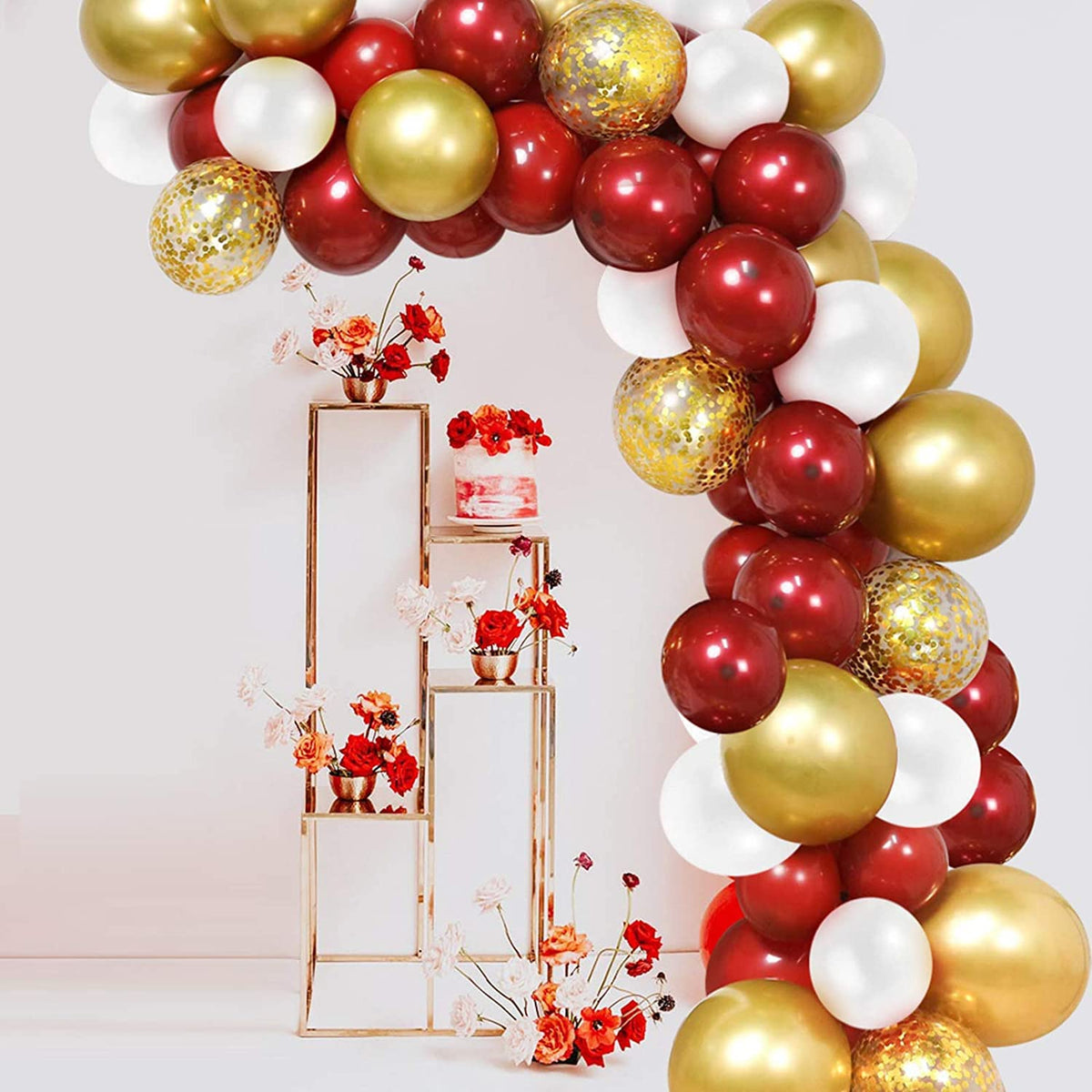 Fab Nation Red Gold Confetti Latex Balloons, 60Pcs 12 Inch Red, White And Gold Metallic Party Balloons For Birthday/Wedding/Anni