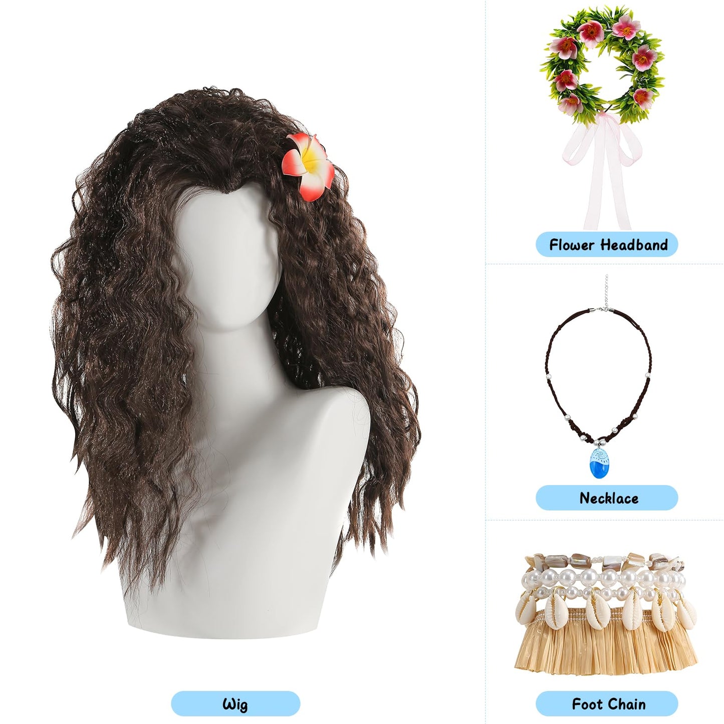 Bloomiro Moana Costume For Girls Dress Up Movie Role Play Halloween Cospiay Outfits (White, 150)