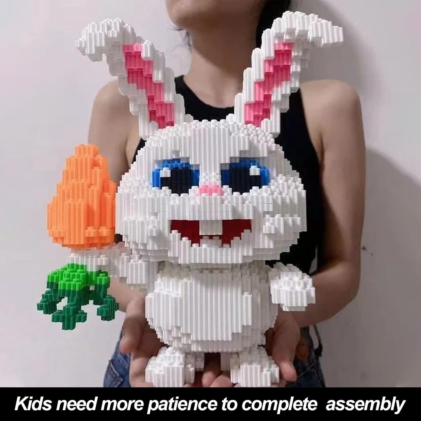 JQARCH Rabbit Micro Building Blocks Set - 5200pcs Easter Bunny with Carrot, Medium to Large, White Plastic, Compatible with Lego