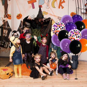 60Pcs Black Orange Purple Balloons, 12 Inch Balloon Purple Black Orange Party Balloons With Confetti Latex Helium Balloon For Bi