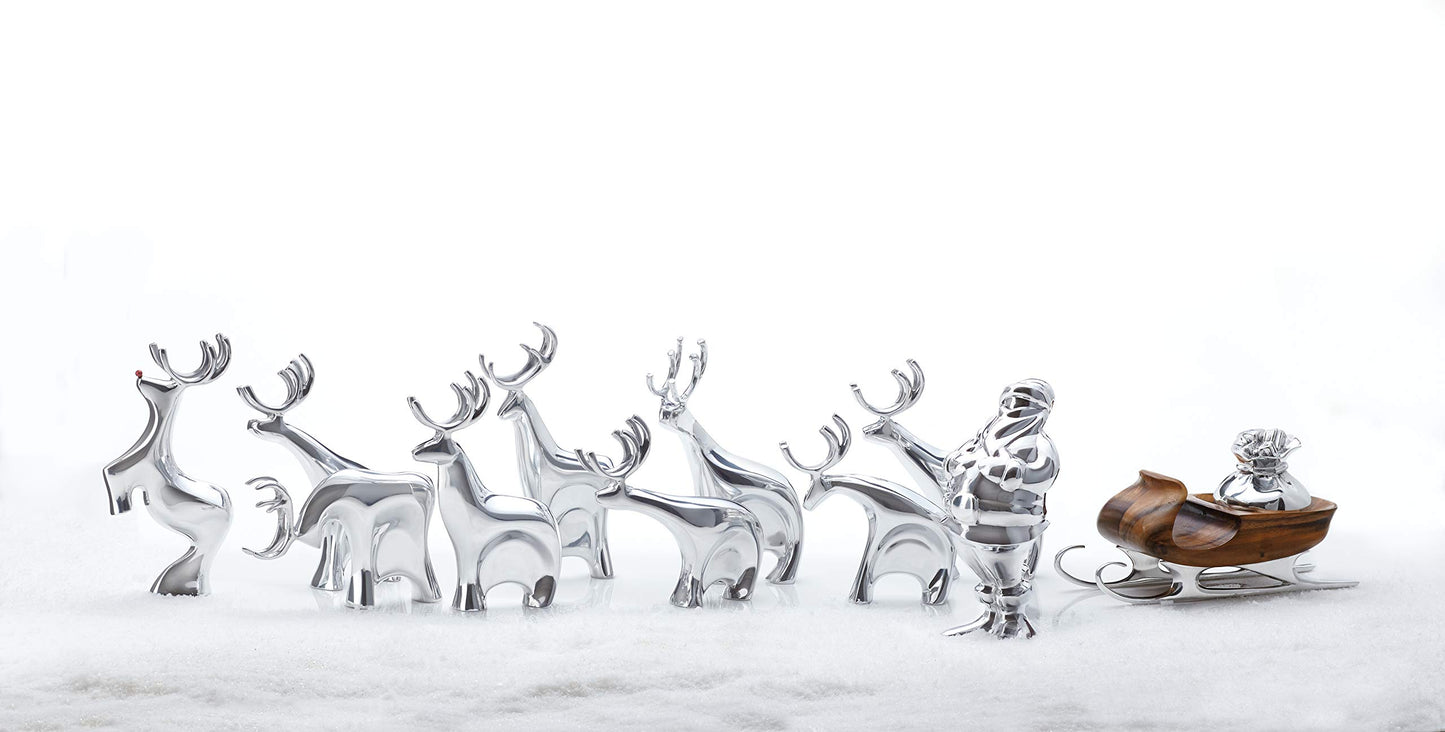 Nambe Christmas Sleigh With Reindeer Figurine Set - 3-Piece Seasonal Decor Figurines, Metal Alloy & Acacia Wood Christmas Home Decoration For Mantels Or Tables - Winter Wonderland Decor