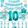 10Th Birthday Decorations For Girls Teal, Double Digits Party Supplies Turquoise Banner Cake & Cupcake Toppers Number 10 Helium