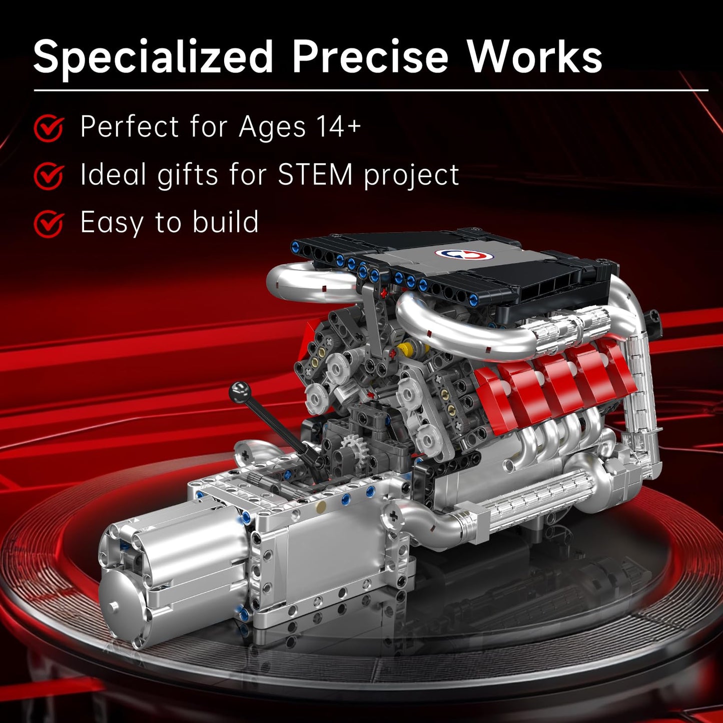 Mould King V8 Engine Building Blocks Set, STEM Model Kit, Large Size, 1169+ PCS, Plastic, Model 10203, Perfect for 14+/Adults
