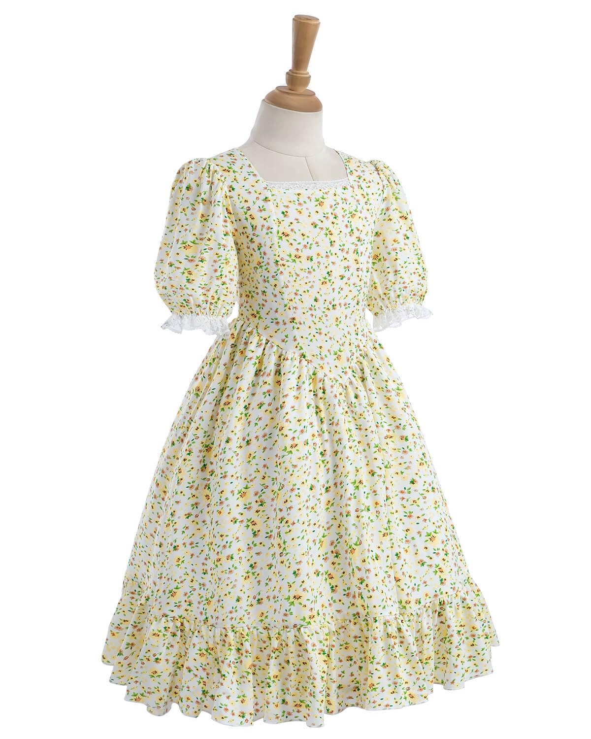 Nuoqi Prairie Dresses For Girls, Pioneer Girl Costume Girls Colonial Dress Girls 10-12, Yellow, X-Large