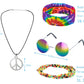 Kids Hippie Costume For Boys Girls 60S 70S T-Shirt 5Pcs Set For Halloween Party 5-6T Multicolor