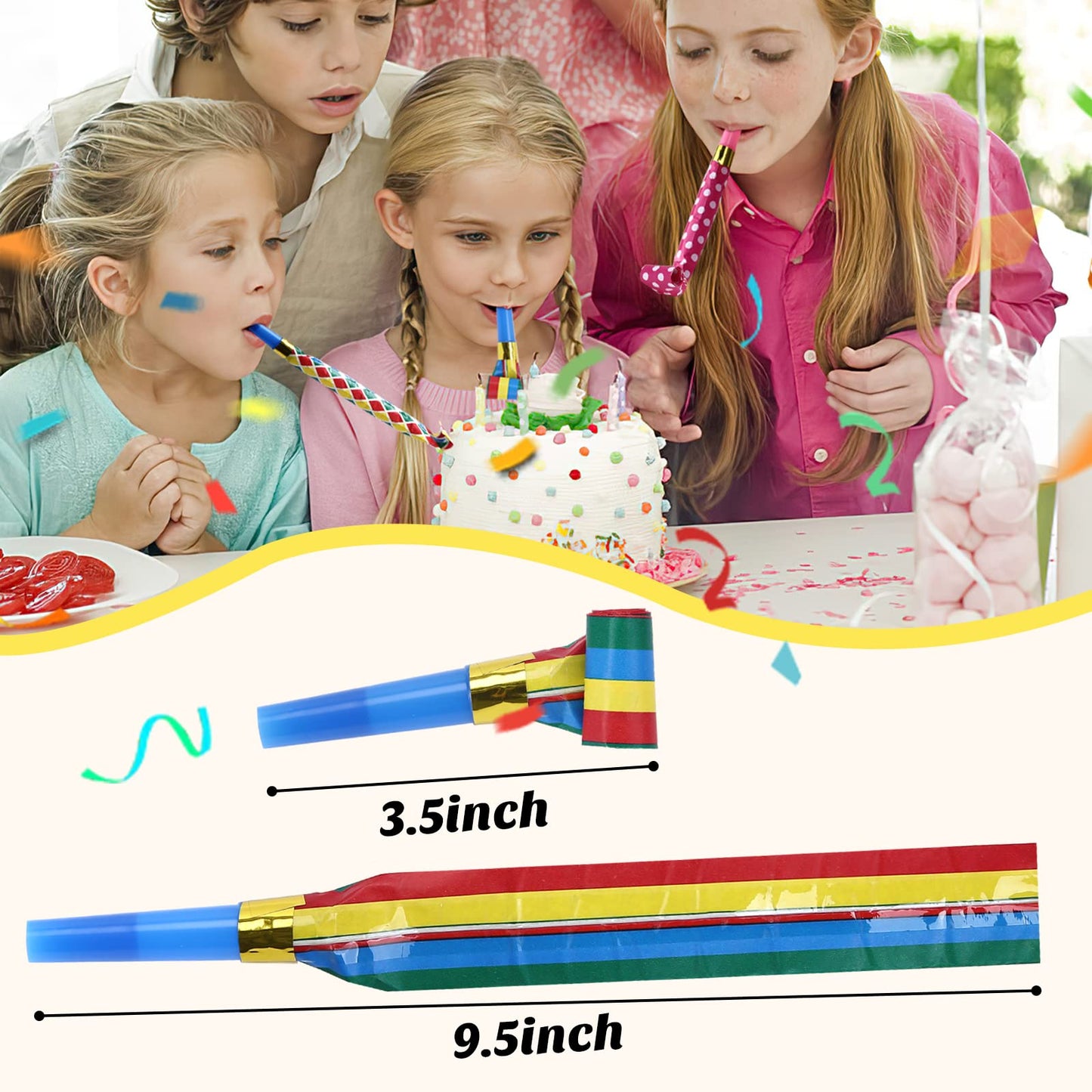 Koogel 100 Pcs Party Blower, Colorful Birthday Noisemakers Birthday Blow Horns Party Whistles New Years Party Noisemakers Whistl