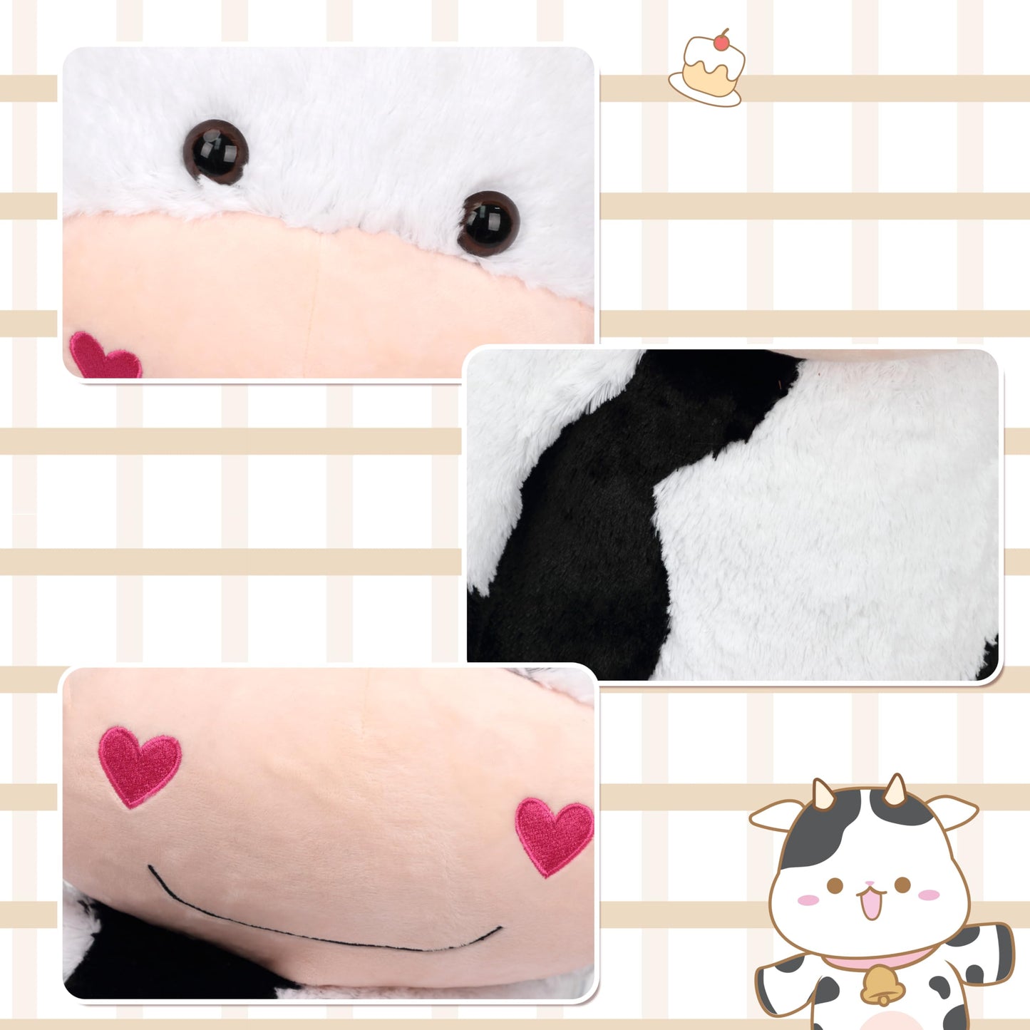 Cudhug 32'' Large Cow Stuffed Animal, Giant Soft Plush Fluffy Cow Toy Birthday Holiday Party Gifts for Kids Girls Boys