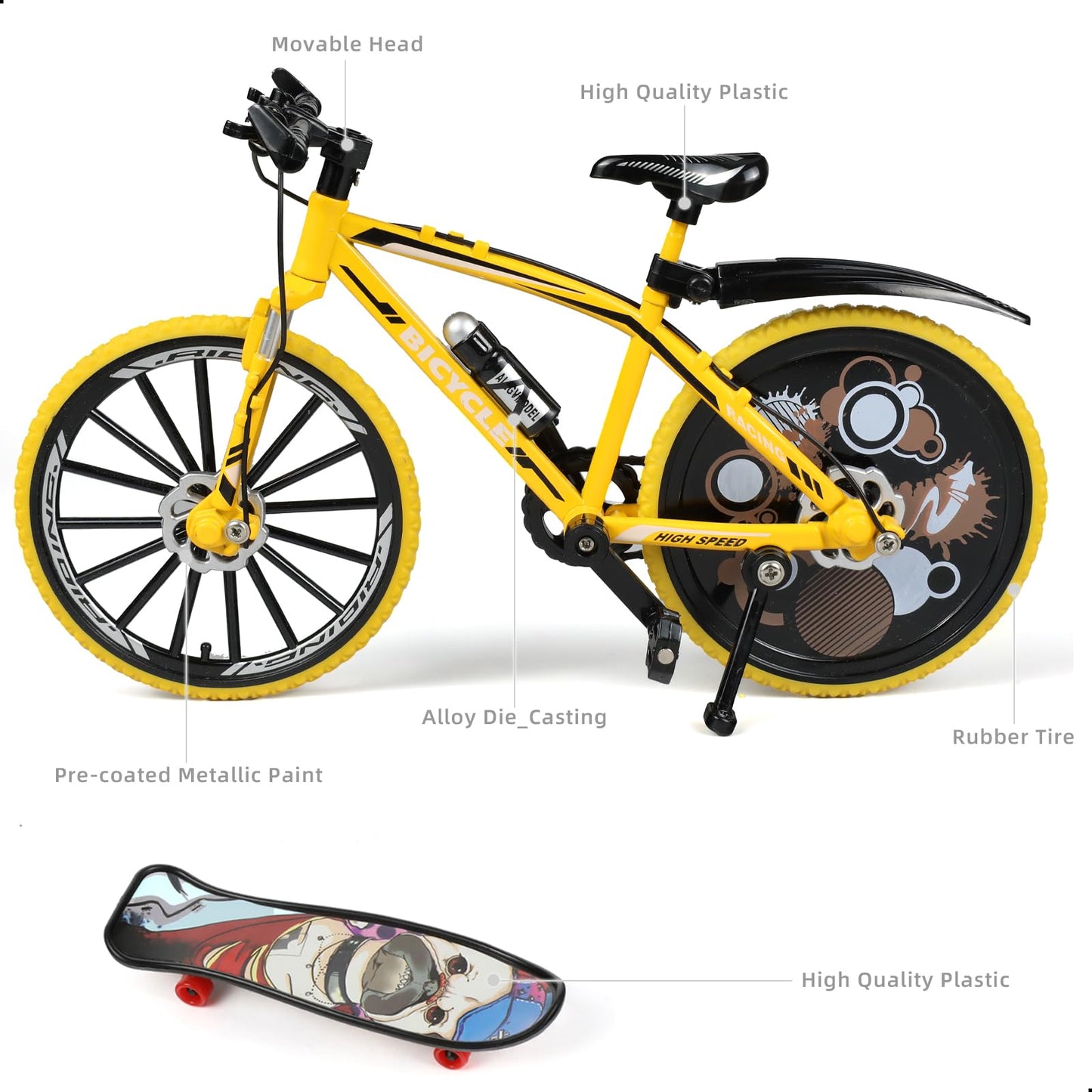 Risopen 1:8 Scale Die-Cast Alloy Mini Road Bike Bicycle Model Toy Finger BMX Toy Desktop Decoration Crafts for Cycling Lovers (Yellow)