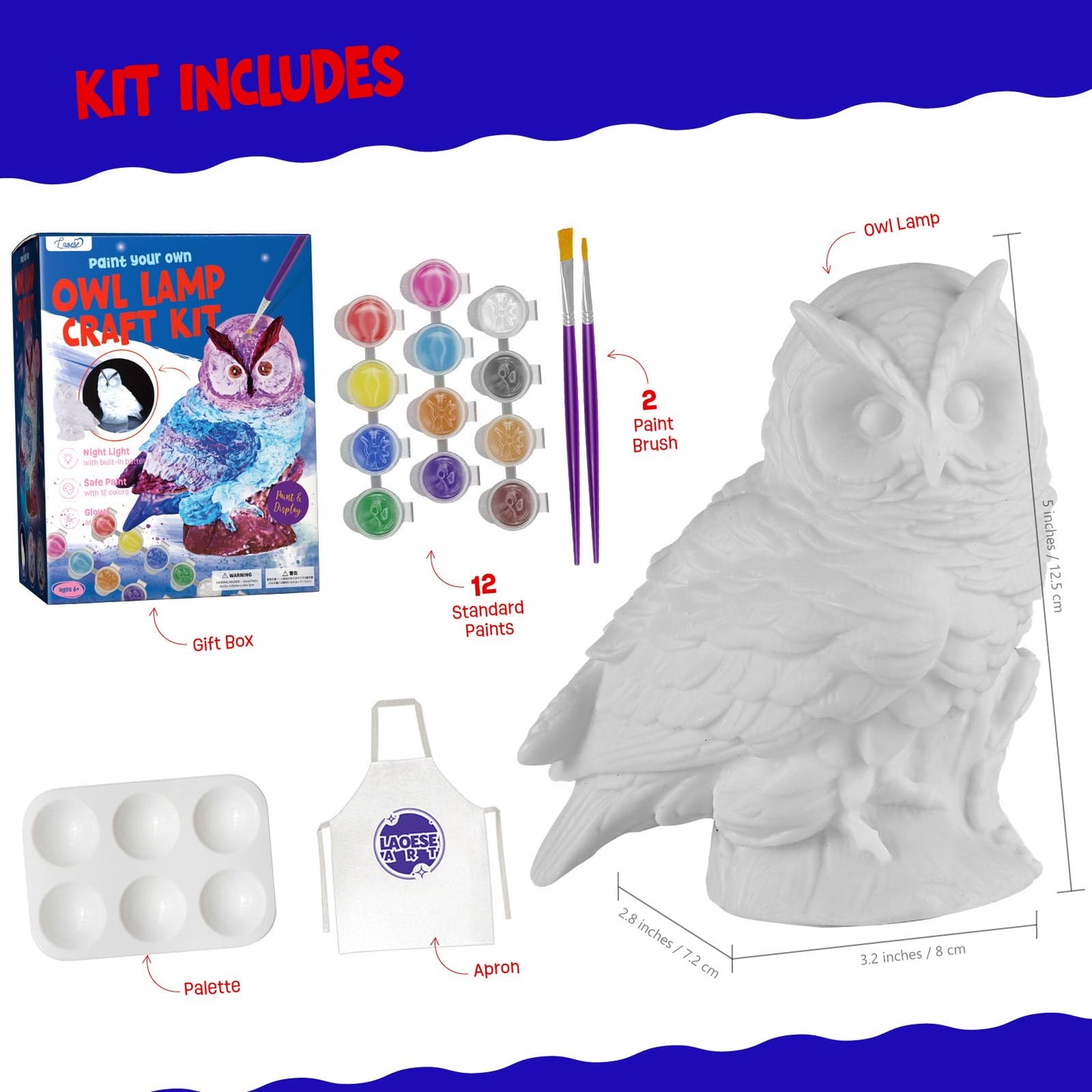Laoese Paint Your Own Owl Lamp Kit, Art Supplies Arts & Crafts Kit, Painting Kit For Kids 6-12, Arts And Crafts For Kids Ages 8-