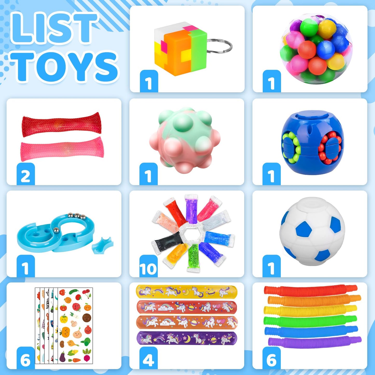 (100 Pcs) Fidget Toys Pack, Party Favors Stress Relief & Anxiety Relief Sensory Toy, Classroom Prizes Pinata Filler Treasure Box,Stocking Stuffers Gifts For Kids Boys Girls Teens