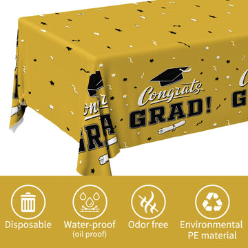 Gatherfun Graduation Tablecloths Graduation Party Table Decorations Waterproof Plastic Rectangular Disposable Table Cover For Co