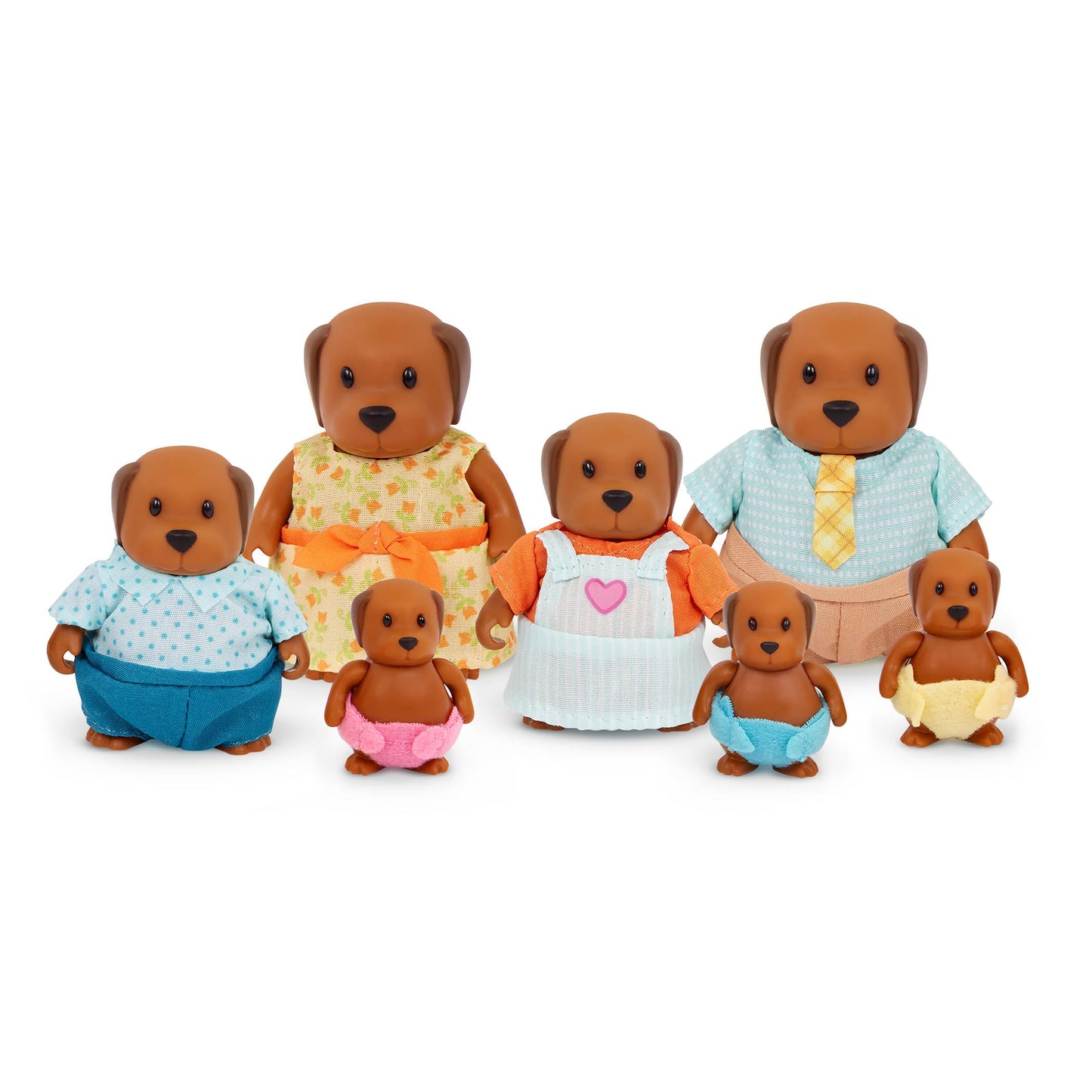 Li'l Woodzeez Chocolate Lab Family Set – 7 Posable Dog Figurines – Easy to Clean – Multicolor – Ages 3+ – Model WZ6836C3Z