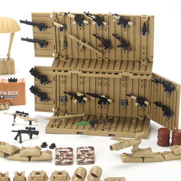 Desert Tan Army Accessories Kit 325 Pcs Military  Pack Gear E.O.D Suit NVD Helmet Shipping Container protective coveringy Building Block Toy for Soldiers Compatible with Major Brands