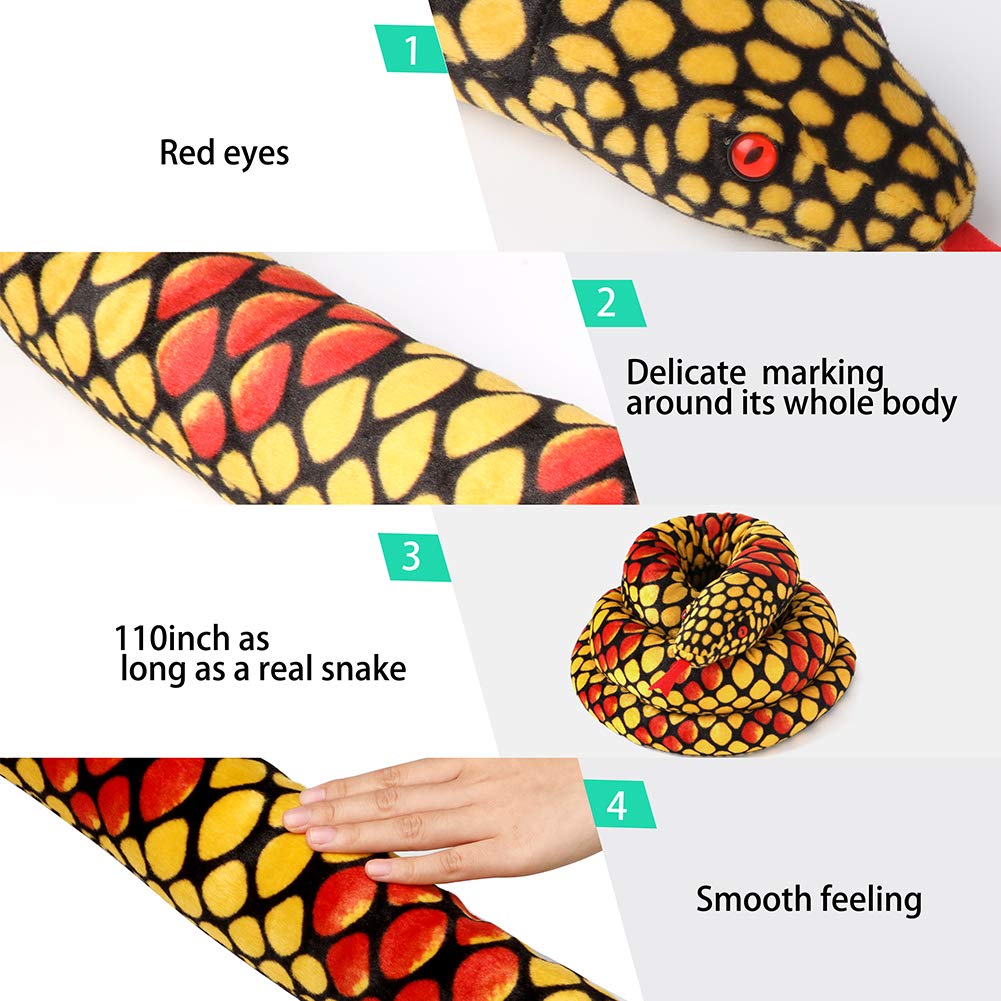 Giant Snake Plush, Stuffed Animal Snake Toy, Birthday Gifts For Boys And Girls (Yellow, 110 Inch)