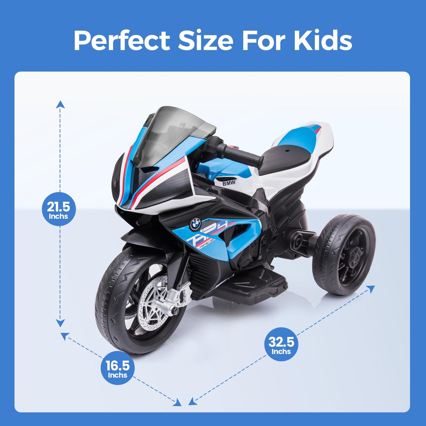 Kiddokidz Licensed BMW Kids Motorcycle - 12V Motorcycle Ride On Toy for Kids Ages 3-5 Years  3-Wheel Electric Motorcycle with Reverse  Headlight  Horn  Music(Blue)