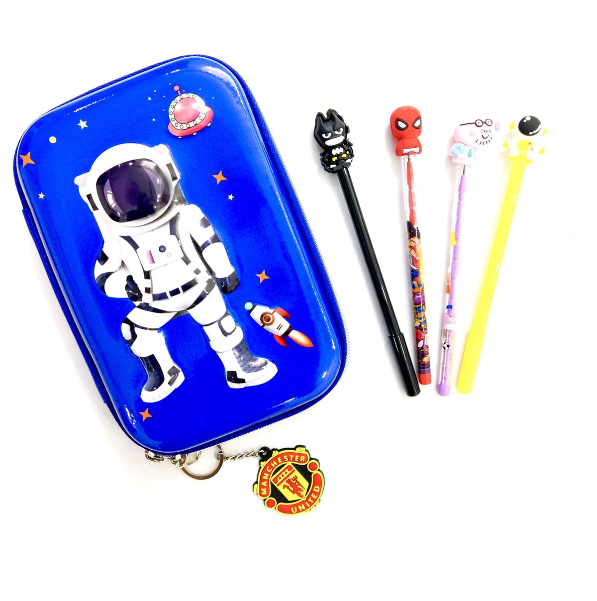 The Million Dollar Ace Space Astronaut Combo  pack of 6/ space explorer pencil case with avengers pens, pencils and keychain fo