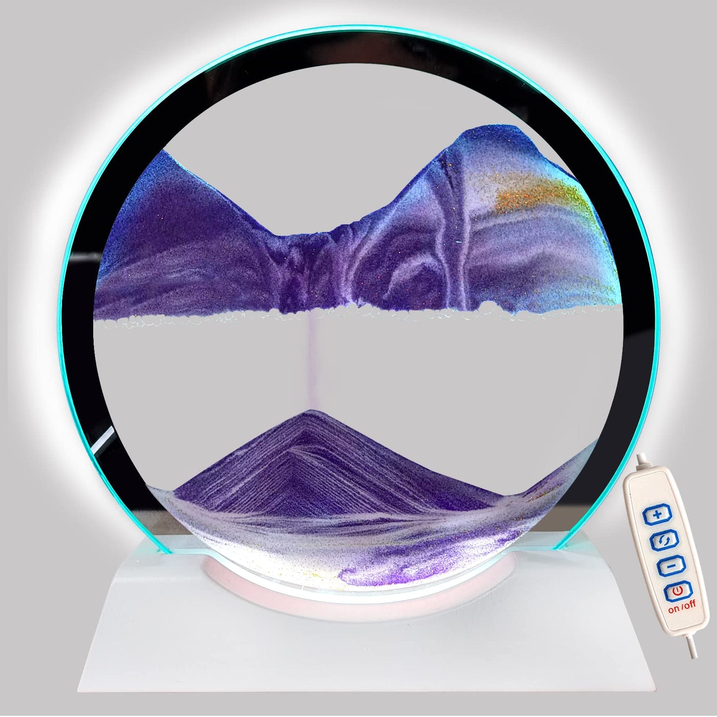 Akaco Sand Art Table Lamp - Moving Sand Art with Light, Round Glass, Purple Wood Base, Creative Home Decor Gift, Model AK-WOODSH-B-Purple