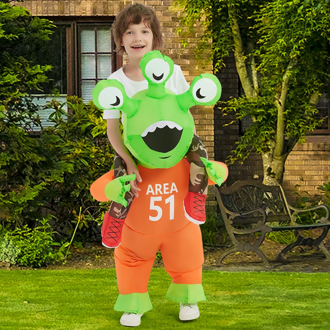 Comin Halloween Inflatable Alien Costume Kids Cosplay Costumes Funny Ride On Blow Up Costumes Alien Suit For Teens (7-10 Yrs)