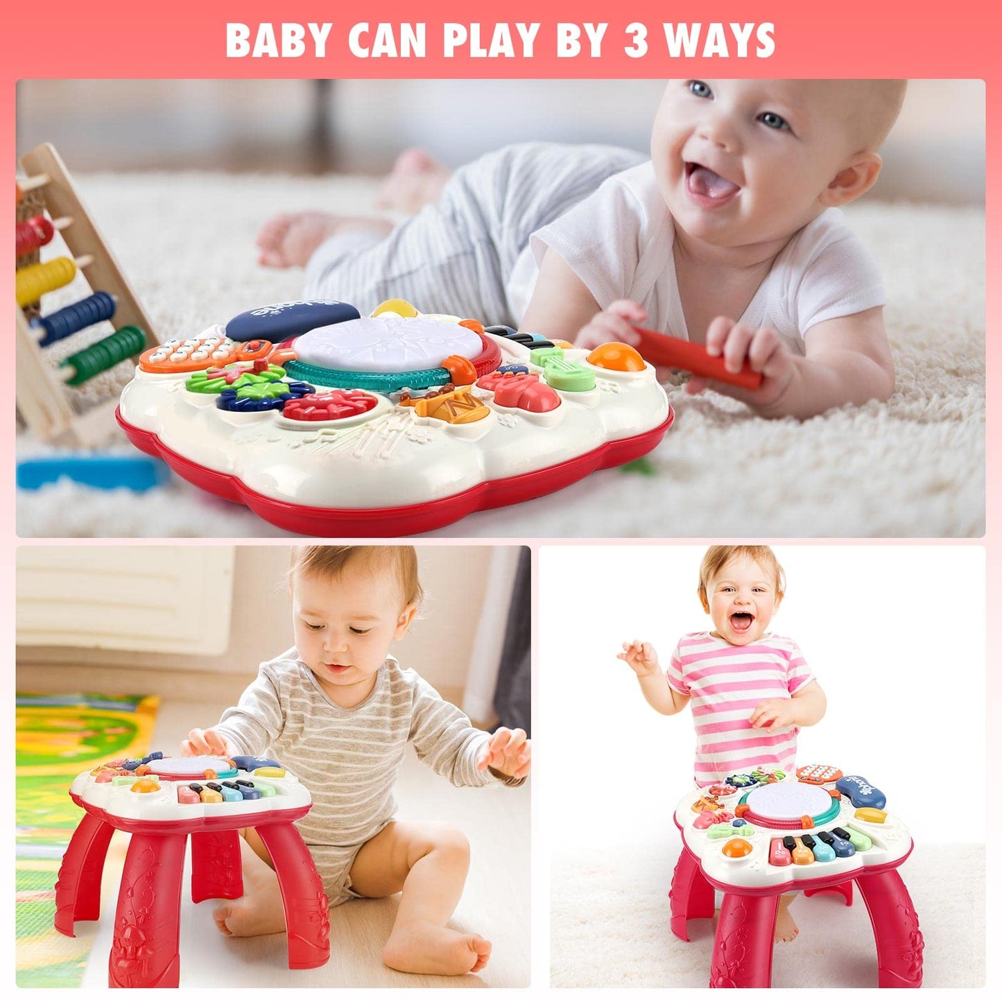 Baccow Baby Toys 6 To 12-18 Months, Musical Activity Table For 1 Year Old Boys Girls Gifts, Toddler Infant Toys, Length 12.99 Inches Width 12.99 Inches Height 12.6 Inches (33Cm W X 33Cm L X 32 Cm H)